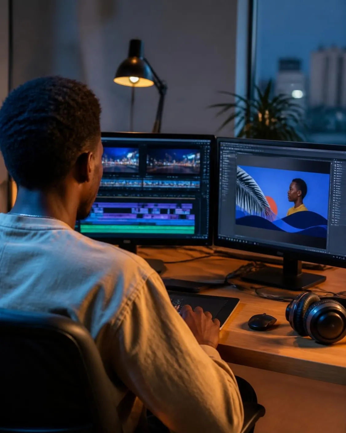 Poste de montage vidéo dans un studio de création