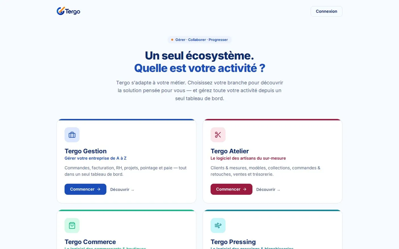 Page d'accueil du logiciel Tergo